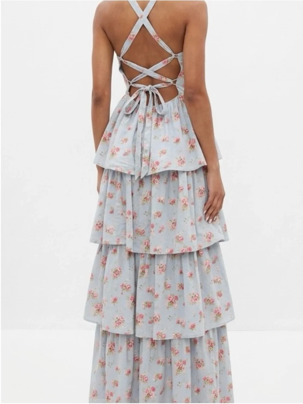 NWT Abercrombie Lace-Up Back Tiered Maxi Dress SZ Small Tall Floral Cottagecore